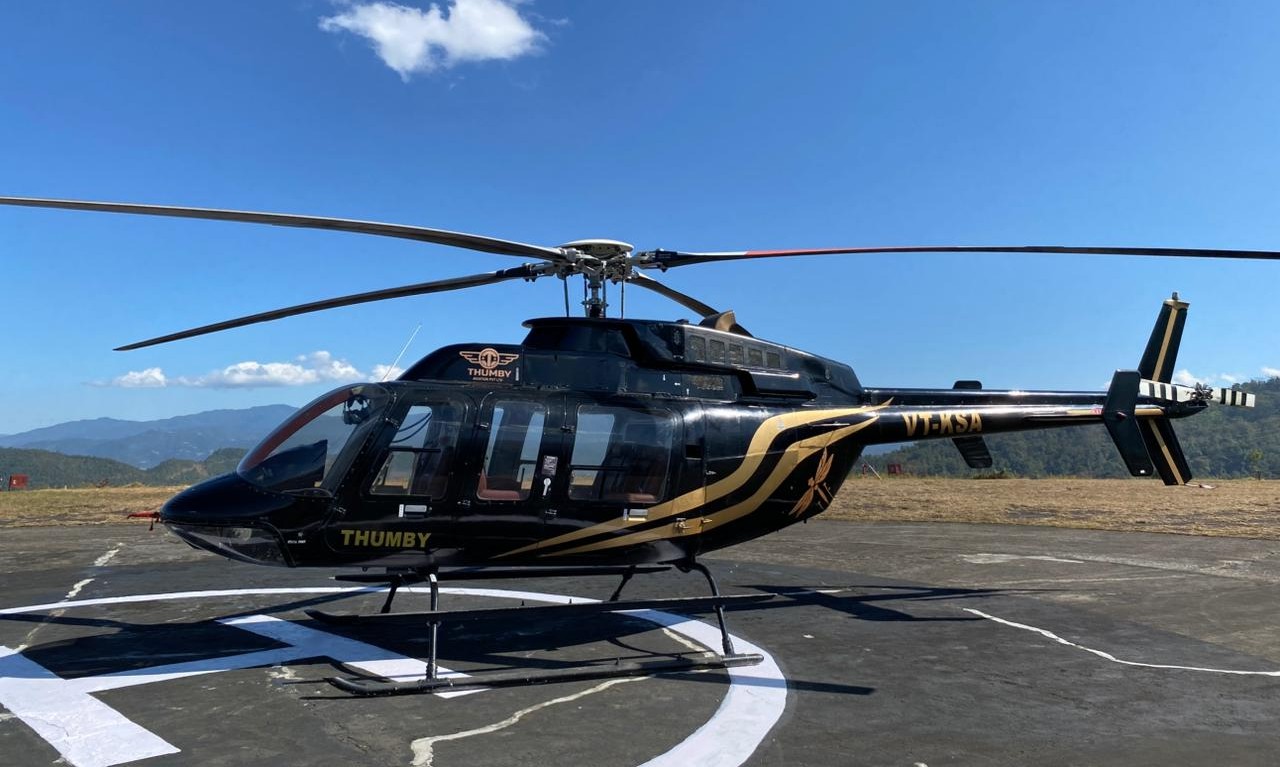 Helicopter over hills